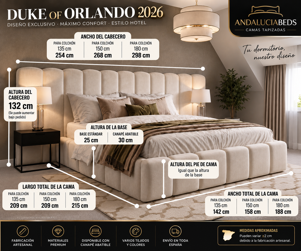 Cama DUKE OF ORLANDO 2026 – Cabecero XL Luxury Hotel