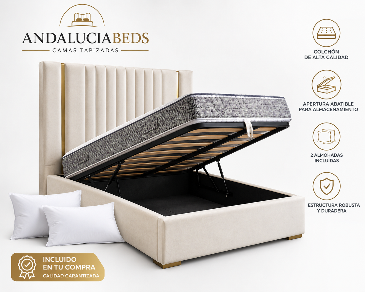 Pack Completo de Cama tapizada linear  + Canapé Abatible y Colchón.