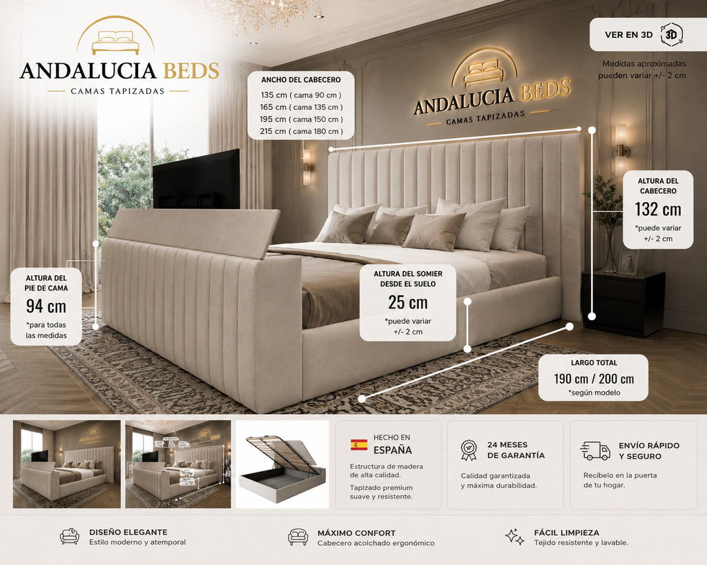Cama completa  Diseño TV FLEX LARGE  BED LUXURY 2026 trend ⭐️⭐️ APERTURA AUTOMÁTICA TV SALIDA